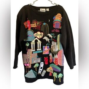 Sandylo Casino Oversized Sweater w/ Shoulder Pads Embroidered One Size‎